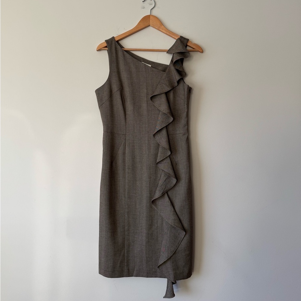 NWOT Milly of New York Asymmetrical Sheath Dress with Cascading Ruffle Down